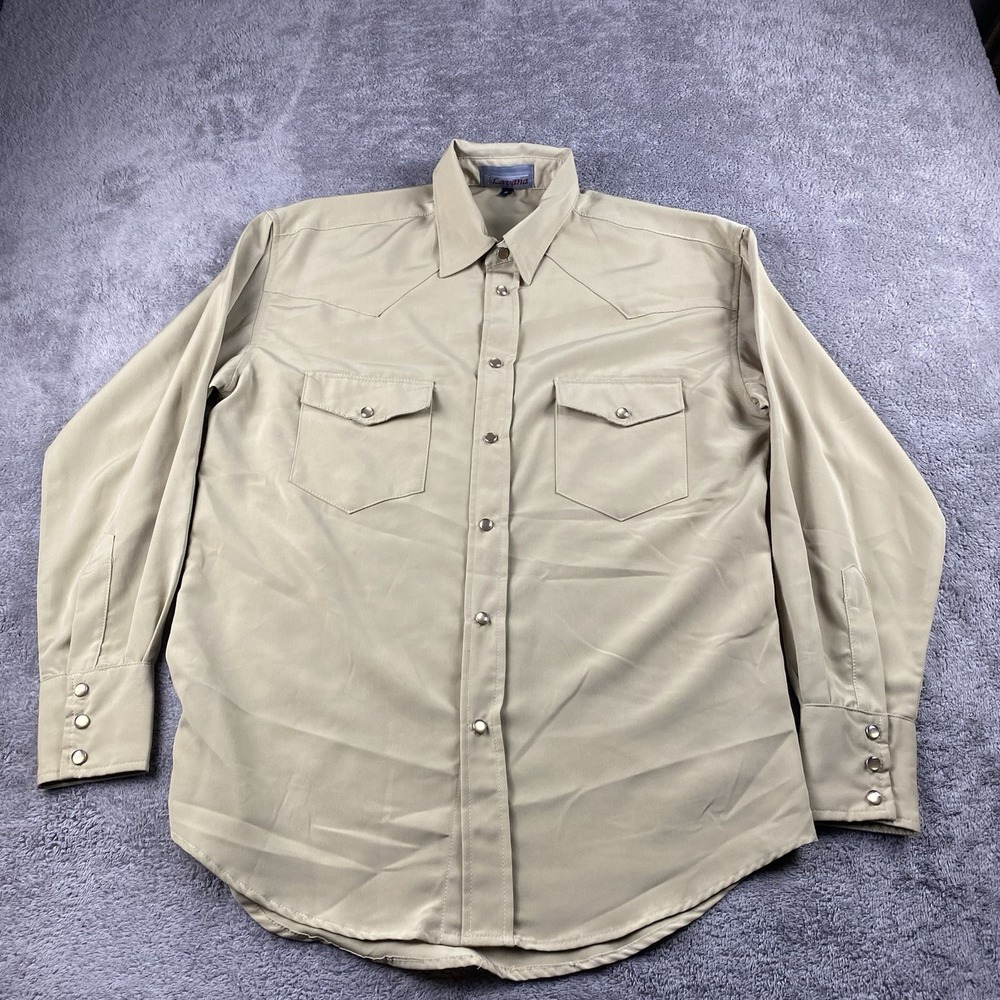 Lavana USA Dress Shirt Snap Buttons Mens‎ Small Light Brown Long Sleeve